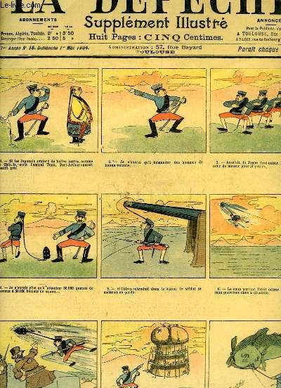 La Dpche, supplment illustr N18 - 7me anne : Marius lit un rapport de l'Amiral Togo, par DE DOUS-Y-NELL - Le Chapeau - Ballon Vivant - Portemine et mon dernier roman, d'ALEX
