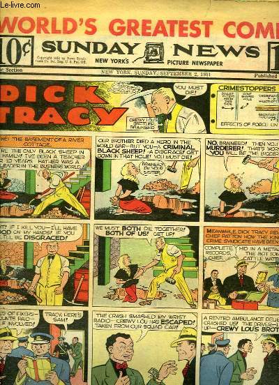 Sunday News, Comic Section, New York's Picture Newspaper, du 2 septembre 1951 : Dick Tracy, Little Orphan Annie, Terry and the Pirates, Hopalong Cassidy, Winnie Winkle, Moon Mullins, Gasoline Alley ...