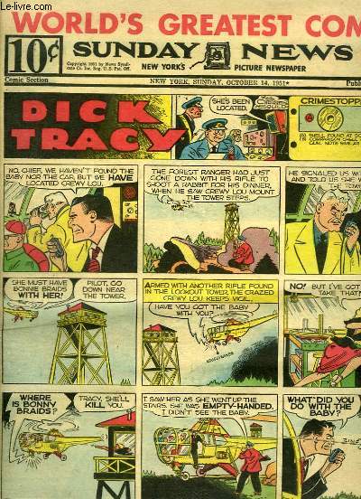 Sunday News, Comic Section, New York's Picture Newspaper, du 14 octobre 1951 : Dick Tracy, Little Orphan Annie, Terry and the Pirates, Neddy Nestl, The Gumps, Moon Mullins, Winnie Winkle, Gasoline Alley ...