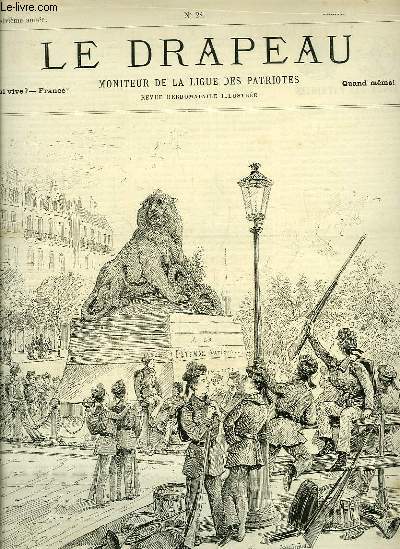 Le Drapeau N28, 4me anne : Avant la Revue, dessin de QUESNAY de BEAUREPAIRE - A Hu, dessin de URRABIETA VIERGE.