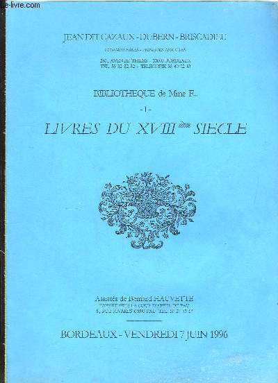 Catalogue de la Vente aux Enchres du 7 juin 1996, de Livres du XVIIIe sicle