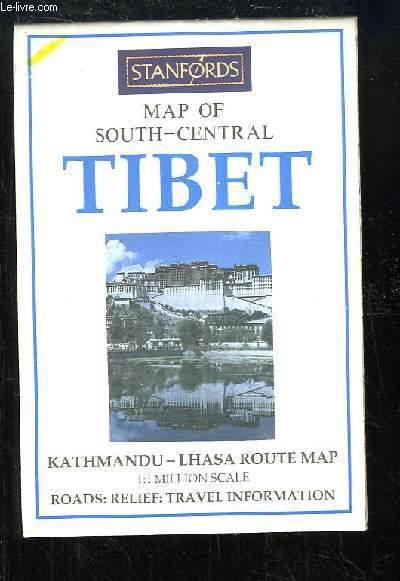 Map of South-Central, Tibet. Kathmandu - Lasha Route Map. Road, relief, travel information
