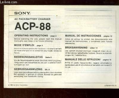 Mode d'Emploi de l'ACP-88, AC Pack / Battery Charger.