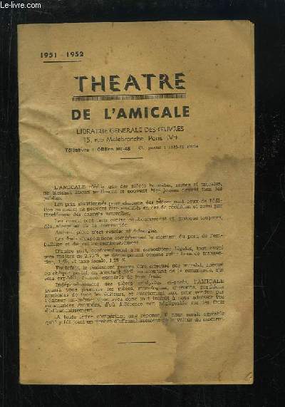 Programme du Thtre de l'Amicale, de la saison 1951 - 1952