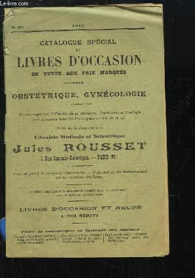 Catalogue n33, spcial de Livres d'Occasion. Obsttrique, Gyncologie