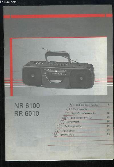 Mode d'emploi d'un Radiocassette NR 6100 et RR 6010