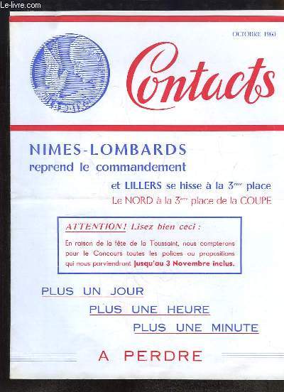 Contacts d'Octobre 1960 : Nimes-Lombard reprend le commandement et Lillers se hisse  la 3e place.