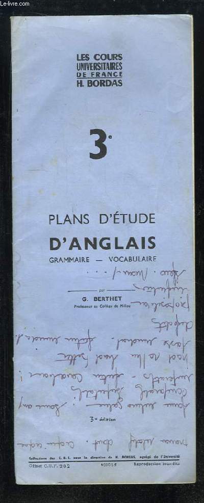 Plans d'tude d'Anglais, grammaire / vocabulaire.