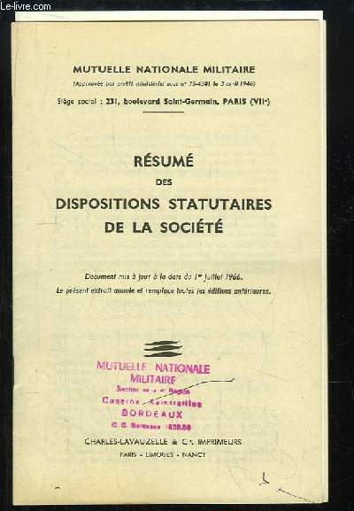 Rsum des Dispositions Statuaires de la Socit