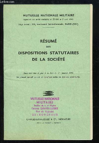 Rsum des Dispositions Statuaires de la Socit.