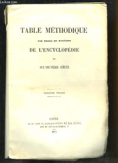 Encyclopdie du Dix-Neuvime Sicle. Rpertoire Universel des Sciences, des Lettres et des Arts. 51e volume : Table Mthodique.