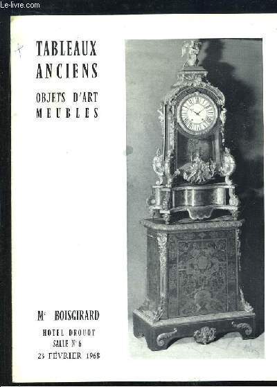 Catalogue de la Vente aux Enchres, du 23 fvrier 1968,  l'Htel Drouot, de Tableaux Anciens, Objets d'Art, Meubles.