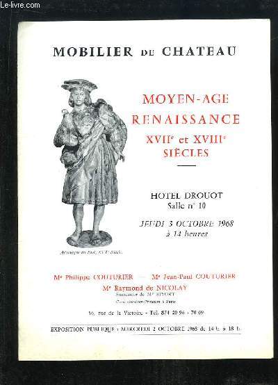 Brochure de la Vente aux Enchres, du 3 octobre 1968  l'Htel Drouot, d'un Mobiler de Chteau.