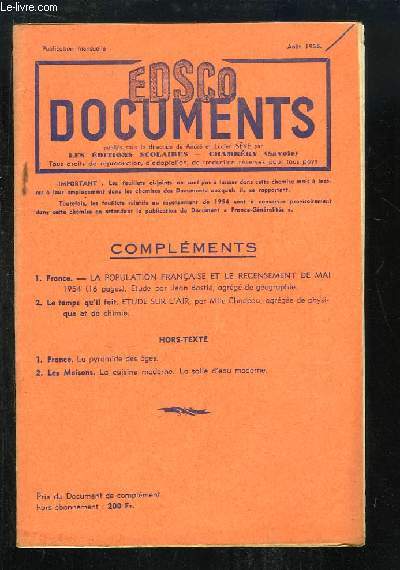 EDSCO Documents. Complments : La population franaise et le recensement de mai - Etudes sur l'Air.