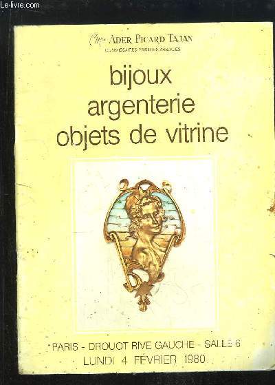 Catalogue de la Vente aux Enchres du 4 fvrier 1980,  l'Htel Drouot, de Bijoux, Argenterie, Objets de vitrine.