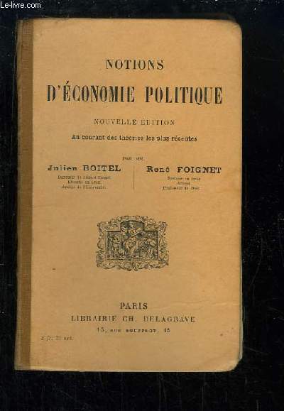 Notions d'Economie Politique.