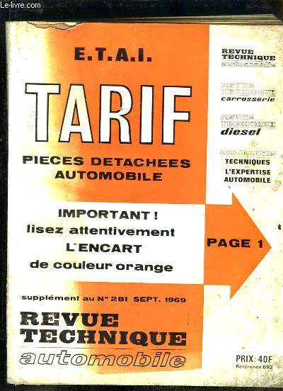 Tarif des Pices Dtaches Automobile.