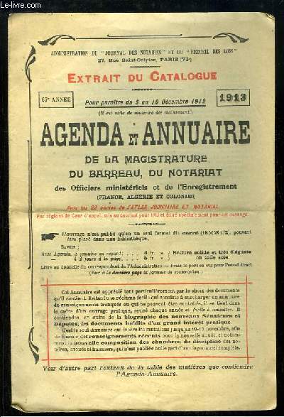 Agenda et Annuaire de la Magistrature, du Barreau, du Notariat des Officiers Ministriels et de l'Enregistrement. Extrait du catalogue, 67e anne.