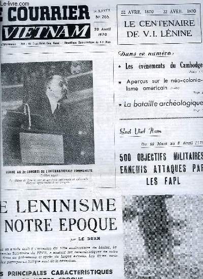 Le Courrier du Vietnam N265 - 7e anne : Le Lninisme  notre Epoque - La bataille archologique - Le peuple khmer en lutte contre les imprialistes US et leurs valets -