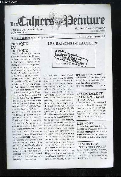 Les Cahiers de la Peinture N77 - 6e anne : Critique du critique - Le spectacle et la fte au temps de Balzac -