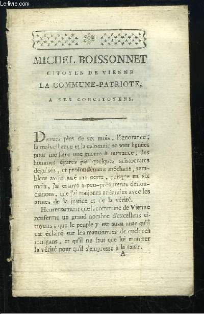 Michel Boissonnet, citoyen de Vienne, la Commune-Patriote,  ses concitoyens.