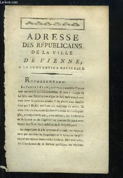 Adresse des Rpublicains de la Ville de Vienne,  la Convention Nationale