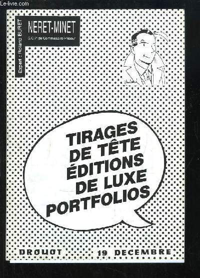 Catalogue de la Vente aux Enchres du 19 dcembre 1992,  Drouot, de Bandes Dessines (Tirages de tte, Editions de luxe et Portfolios)