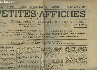 Petites-Affiches de la Gironde, Journal spcial d'annonces judiciaires N3753 - 44me anne