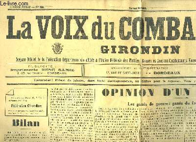 La Voix du Combattant Girondin, n189 - 10e anne : Les gazs de guerre : gazs du front et gazs des usines