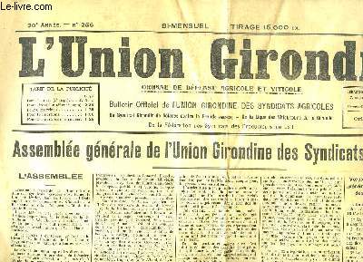 L'Union Girondine N256 - 10e anne : Assemble gnrale de l'Union Girondine des Syndicats Agricoles.
