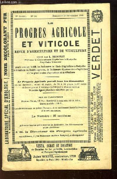 Le Progrs Agricole et Viticole, N39 - 18me anne : L'coulement des vins - Fin de vendanges - La Cooprative vinicole des alpes et Provence ...