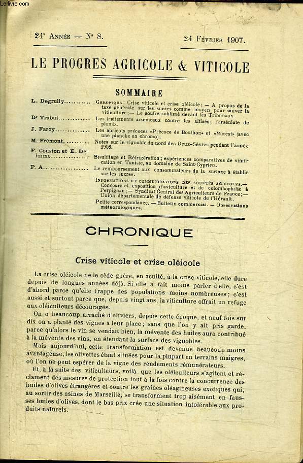 Le Progrs Agricole et Viticole, N8 - 24me anne : Les abricots prcoces 