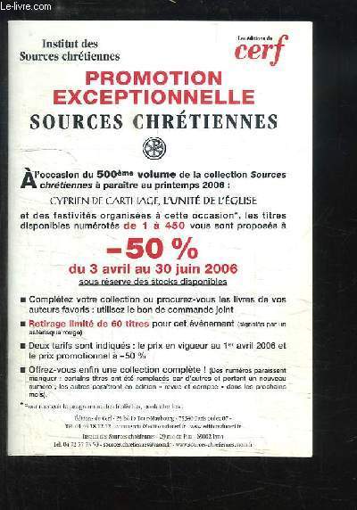 Catalogue de Promotion Exceptionnelle, Sources Chrtiennes.