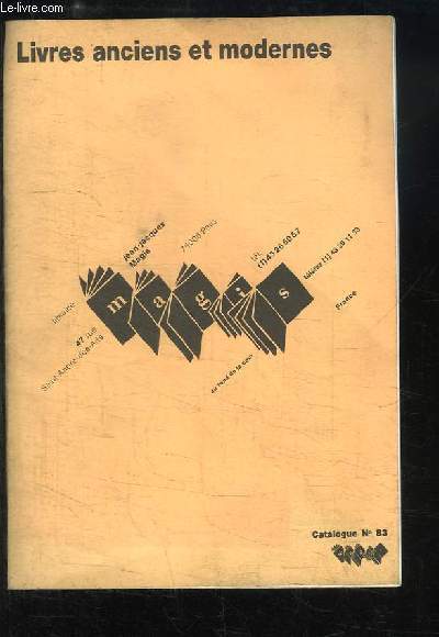 Catalogue N83, de Livres anciens et modernes.