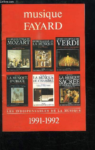 Catalogue de Musique Fayard, 1991 - 1992. 