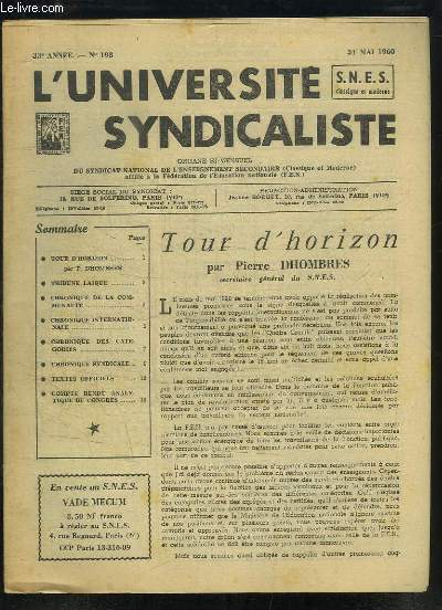 L'Universit Syndicaliste N198 - 33me anne : Tour d'Horizon, par Pierre DHOMBRES