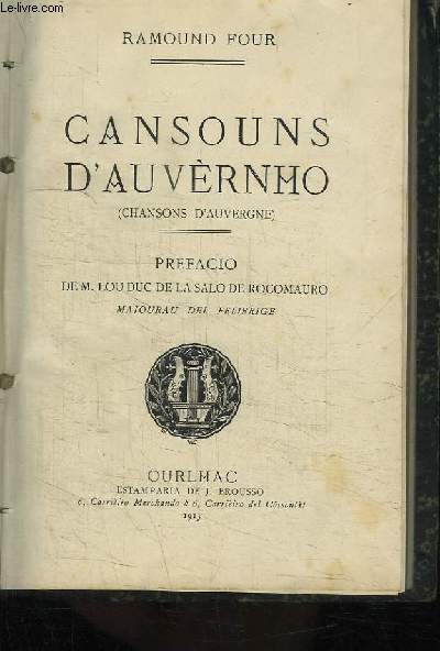 Cansouns d'Auvernho (Chansons d'Auvergne).