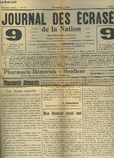 Journal des Ecrass de la Nation, N9 - 2me anne : Pharmacie Dmarais - Procs Rottacker - Don au Mt de Cocagne ..