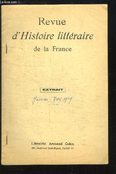 Revue d'Histoire Littraire de la France. Extrait Janvier - Mars 1959 : M. et Mme de Chateaubriand  l'Ambassade de Rome, d'aprs des documents nouveaux.