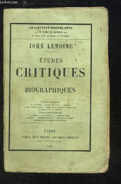 Etudes Critiques et Biographiques.