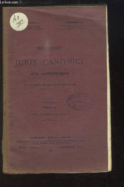 Iuris Canonici cum commentariis ad scholas et ad usum privatum. TOMUS 2 : Liber III Codicis iuris canonici