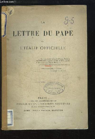 La Lettre du Pape et l'Italie Officielle.