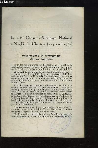 Le IVe Congrs-Plerinage National  N.-D. de Chartres (2 - 4 avril 1937)