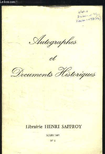 Autographes et Documents Historiques. Catalogue N1