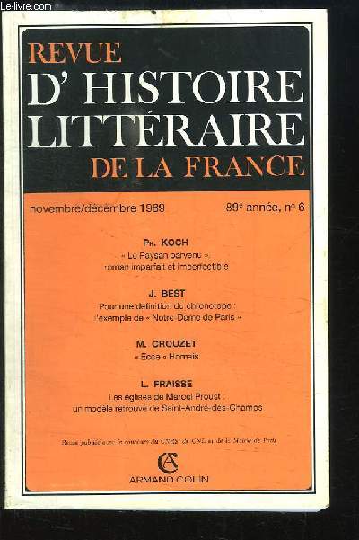 Revue d'Histoire Littraire de la France N6 - 89e anne : 