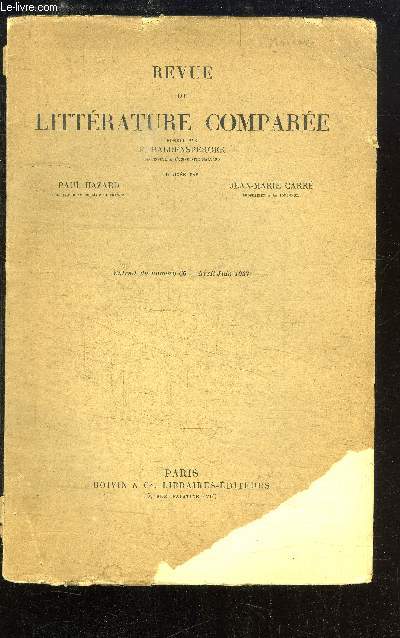 REVUE DE LITTERATURE COMPAREE - EXTRAIT DU N66 / AVRIL-JUIN 1937 : La France-Comt marche frontire du ralisme.