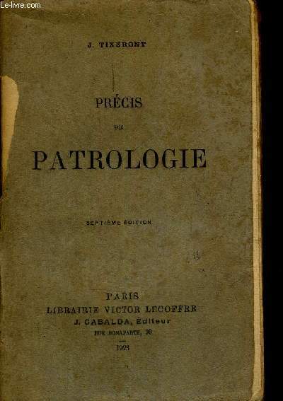 PRECIS DE PATROLOGIE SEPTIEME EDITION
