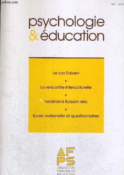 PSYCHOLOGIE & EDUCATION - N3 - 1990 - LE CAS FABIEN - LA RENCONTRE INTERCULTURELLE - FERDINAND BUISSON RELU - ECOLE MATERNELLE ET QUESTIONNAIRES