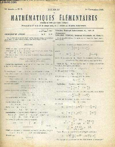 JOURNAL DE MATHEMATIQUES ELEMENTAIRES. 94e ANNEE - 1 NOVEMBRE1969. N3