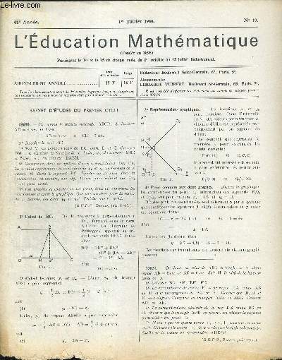 L EDUCATION MATHEMATIQUE N19. 68e ANNEE. 1 JUILLET 1966
